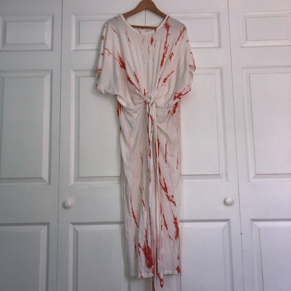 Zara Orange and White Tye-Die Maxi Dress